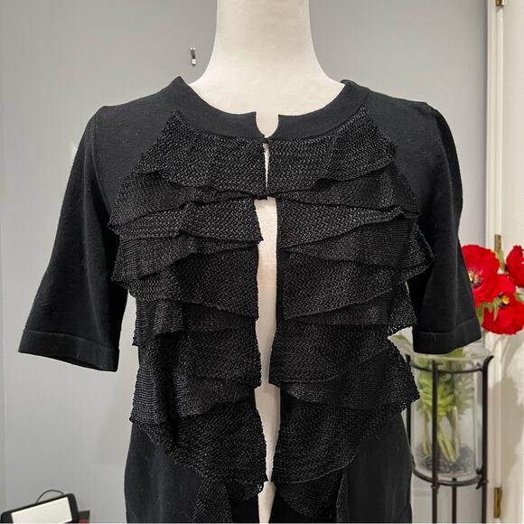 NEW Banana Republic Flutter Ruffle Short Sleeve Scoop Neck Cardigan Sweater XS - Picture 1 of 16